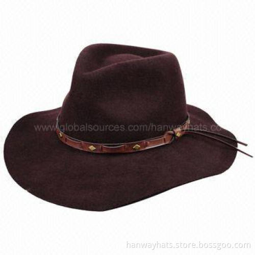 Wool Felt Cowboy Hat with PVC Band and Rivets Brim